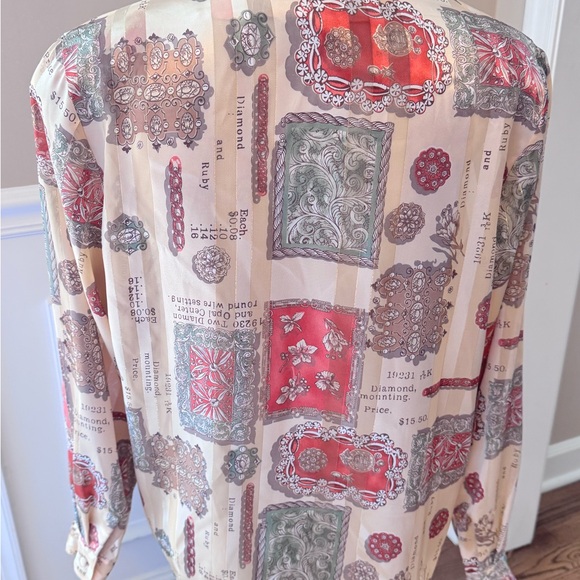 Martinique vintage Women's Sz 10 Button Up Blouse Cream Green Orange - Picture 8 of 16